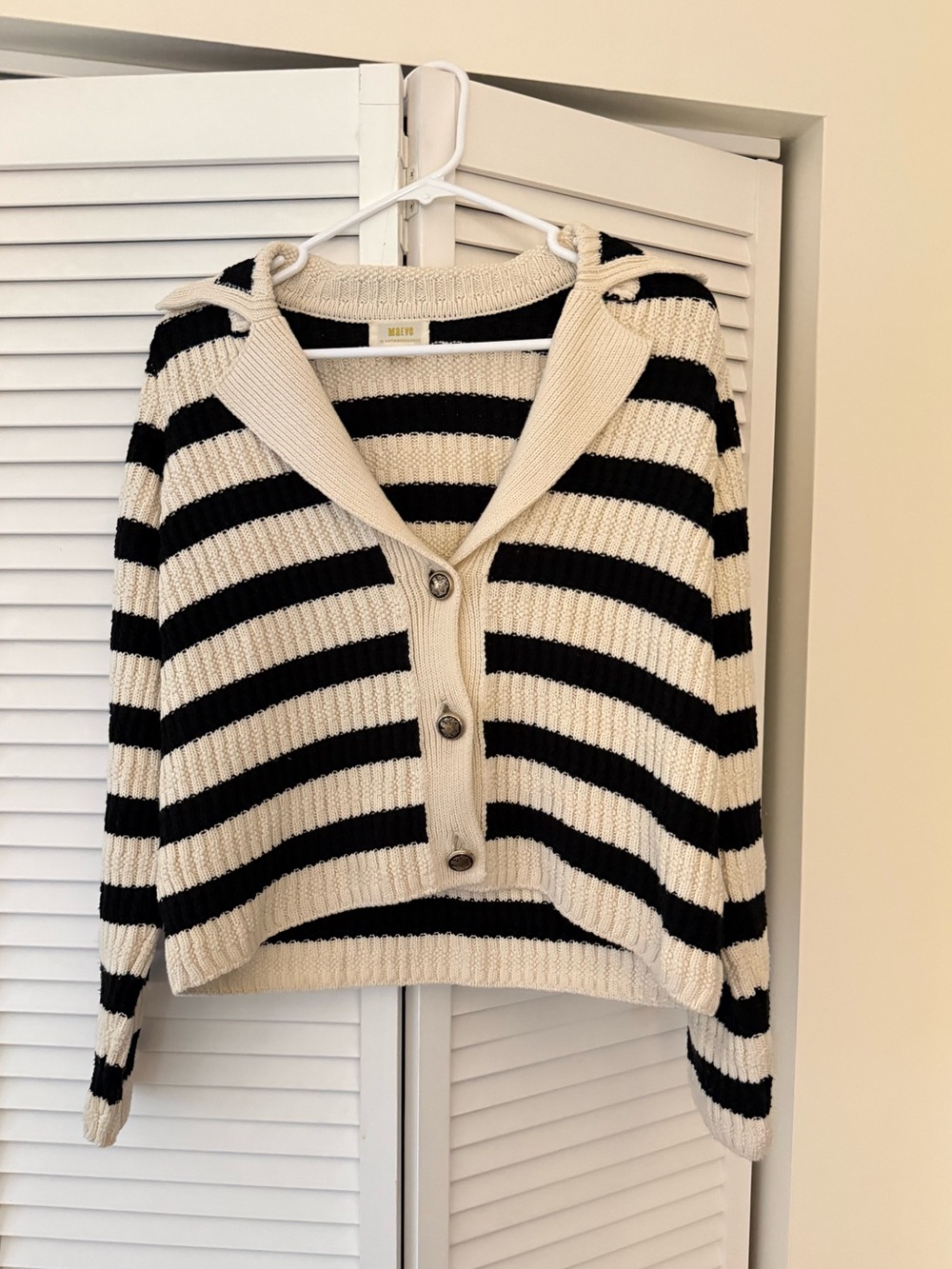 Maeve Striped Knit Button Pullover Sweater - Black & Cream